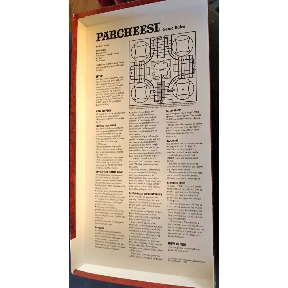 Parcheesi Milton Bradley Vintage 1989 Board Game Fun Family Game 2-4 Players Age